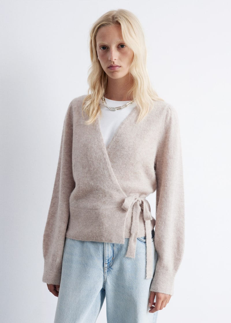 Mohair-Blend Knitted Wrap Cardigan