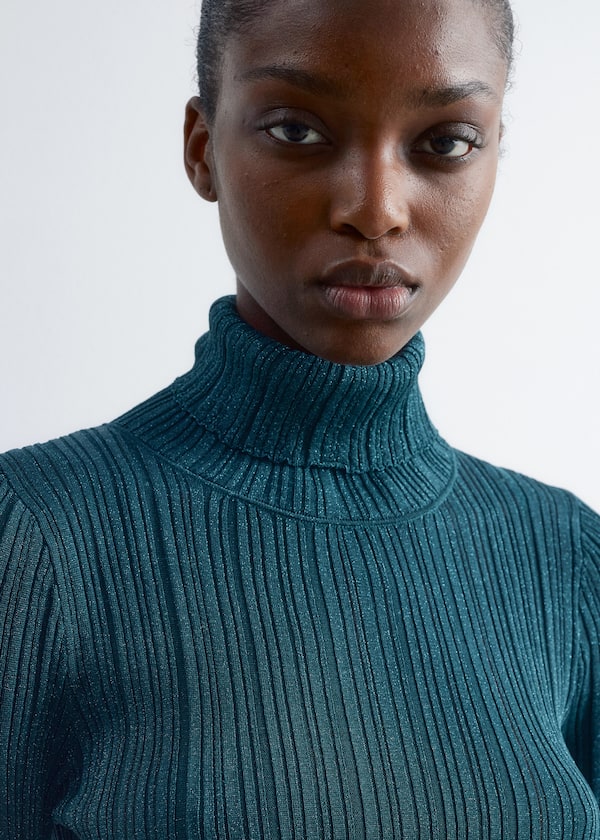 Rib-Knit Lurex Turtleneck
