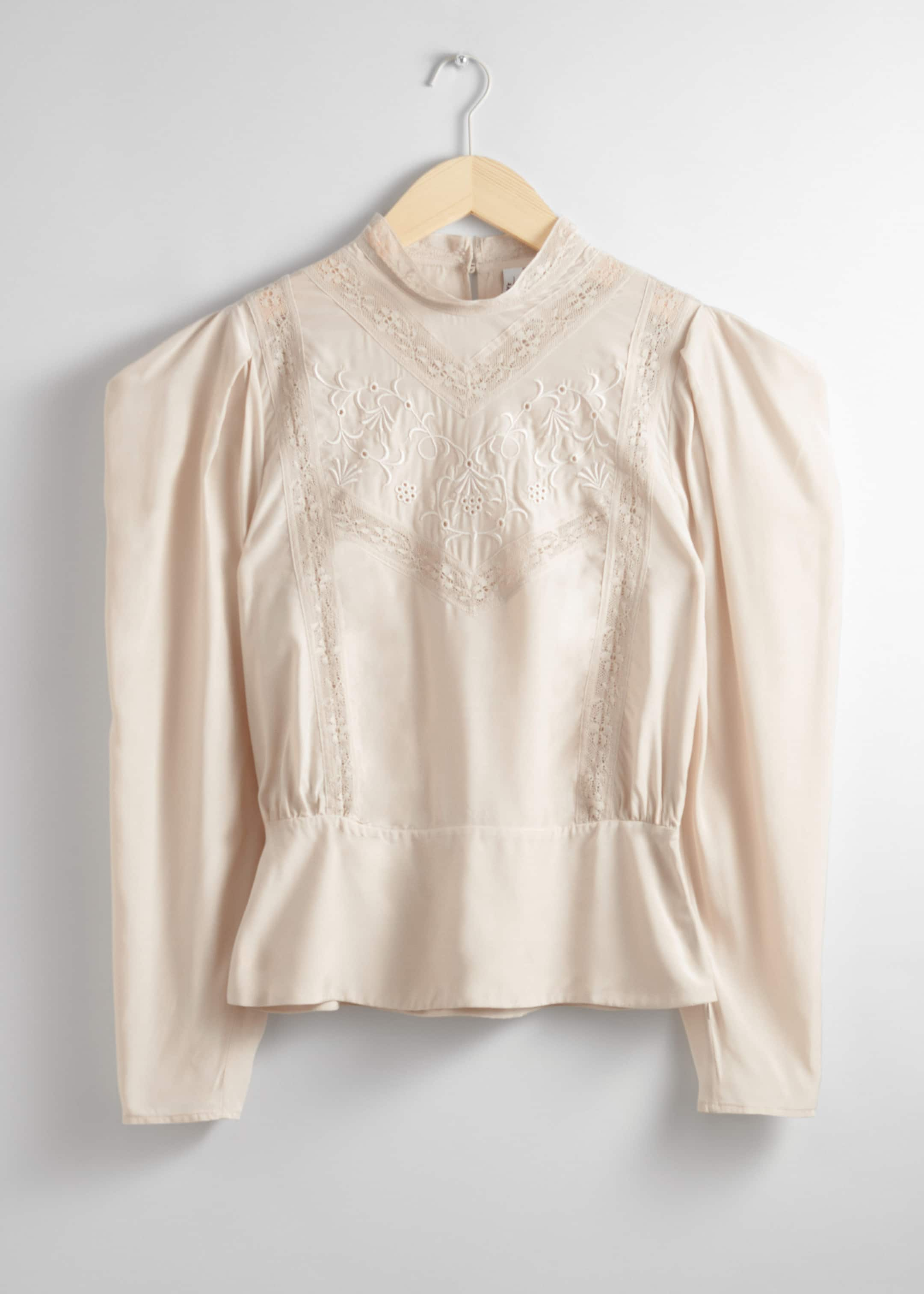 Image of Embroidered Puff-Sleeve Blouse