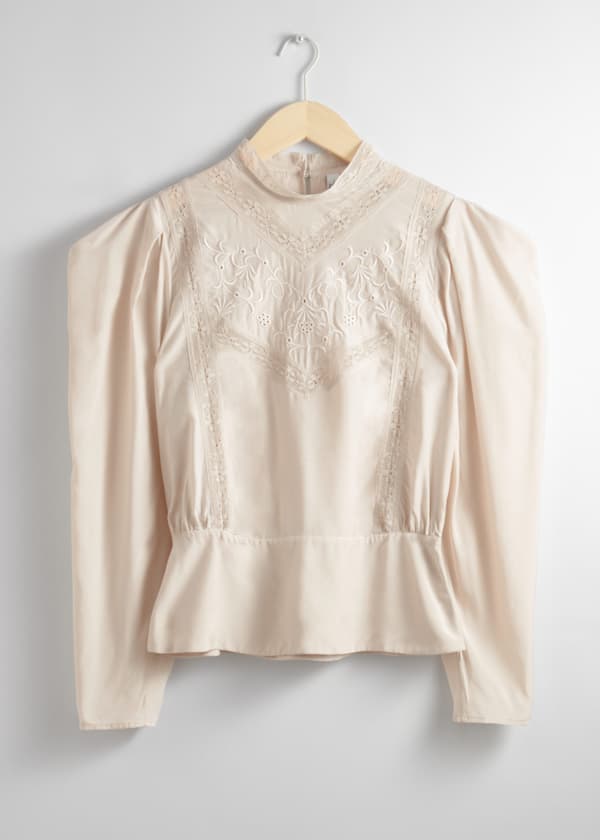 Embroidered Puff-Sleeve Blouse