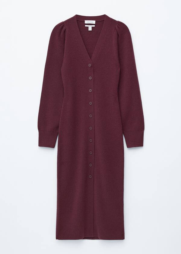Puff-Sleeve Wool Maxi Dress