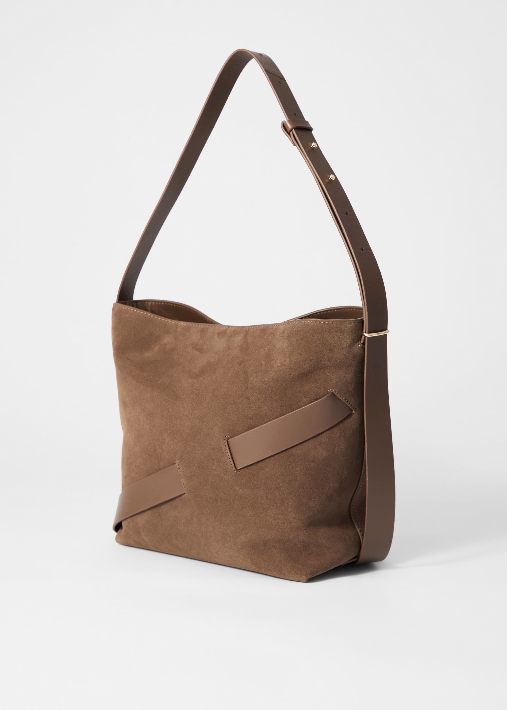 Suede Bucket Bag - Braunes Veloursleder - Stillleben