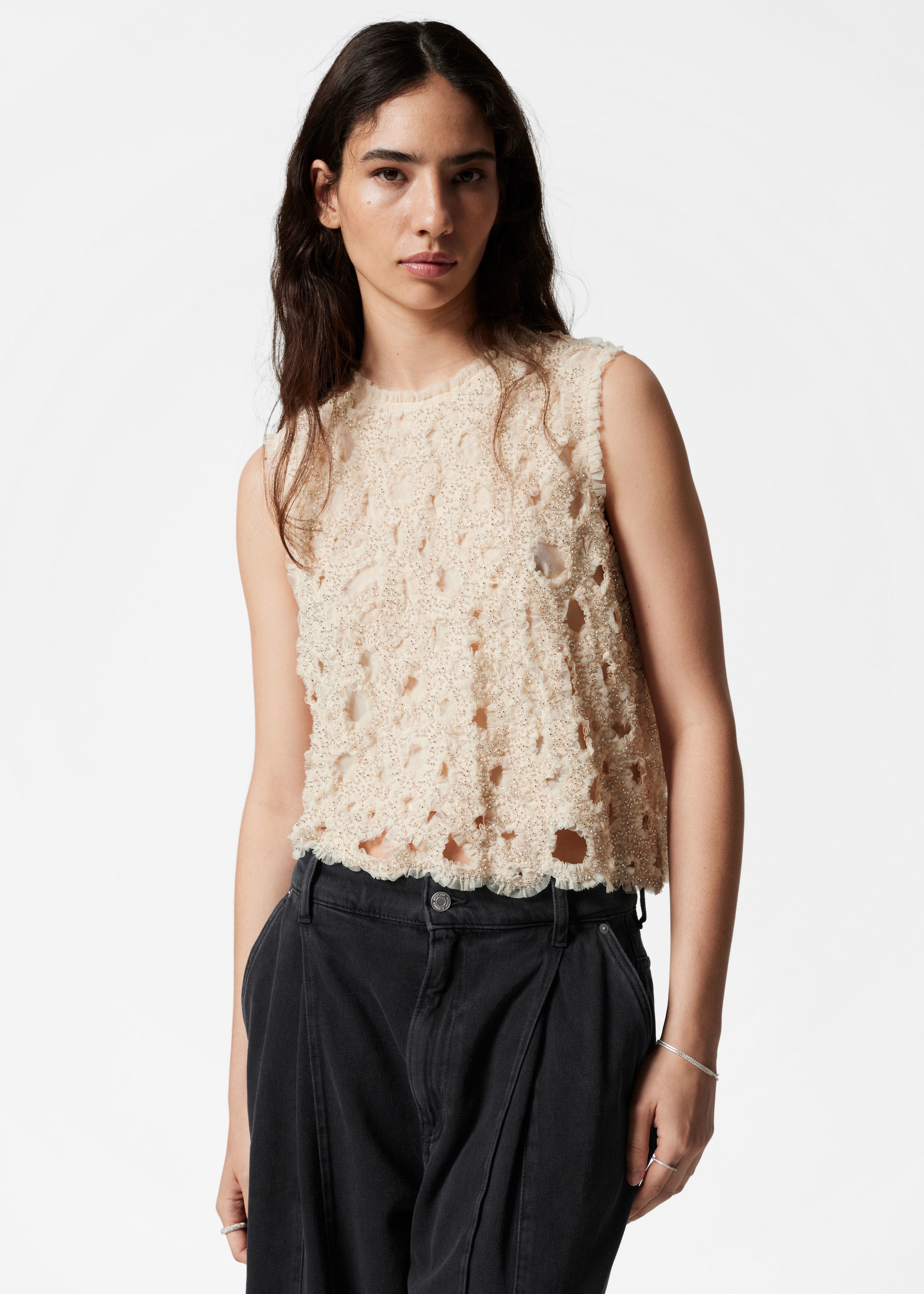 Image of Embellished Tulle Top