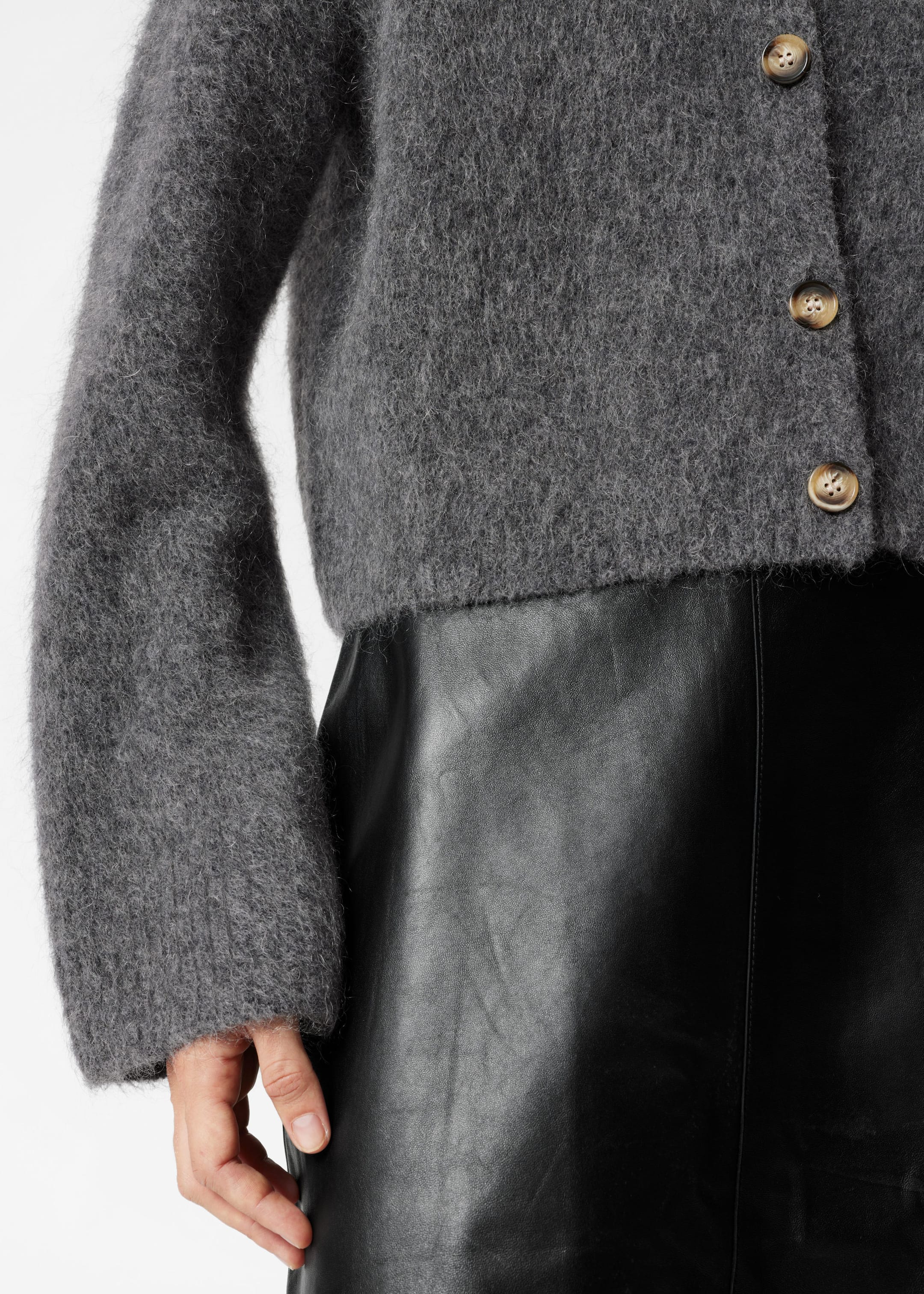 Mohair-Blend Knit Cardigan - Dark Grey - Lookbook