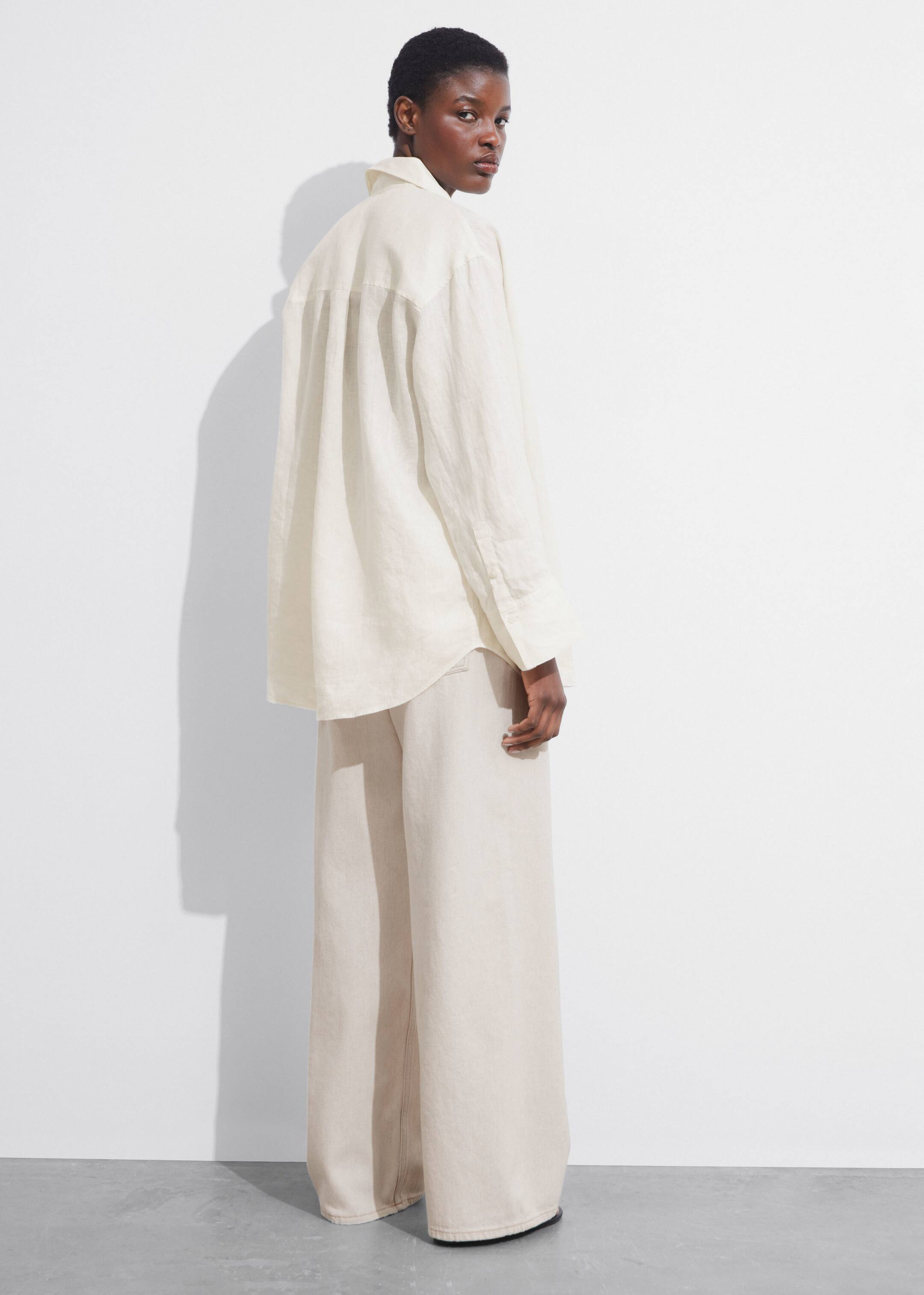 Oversized Linen Shirt - White - Lookbook