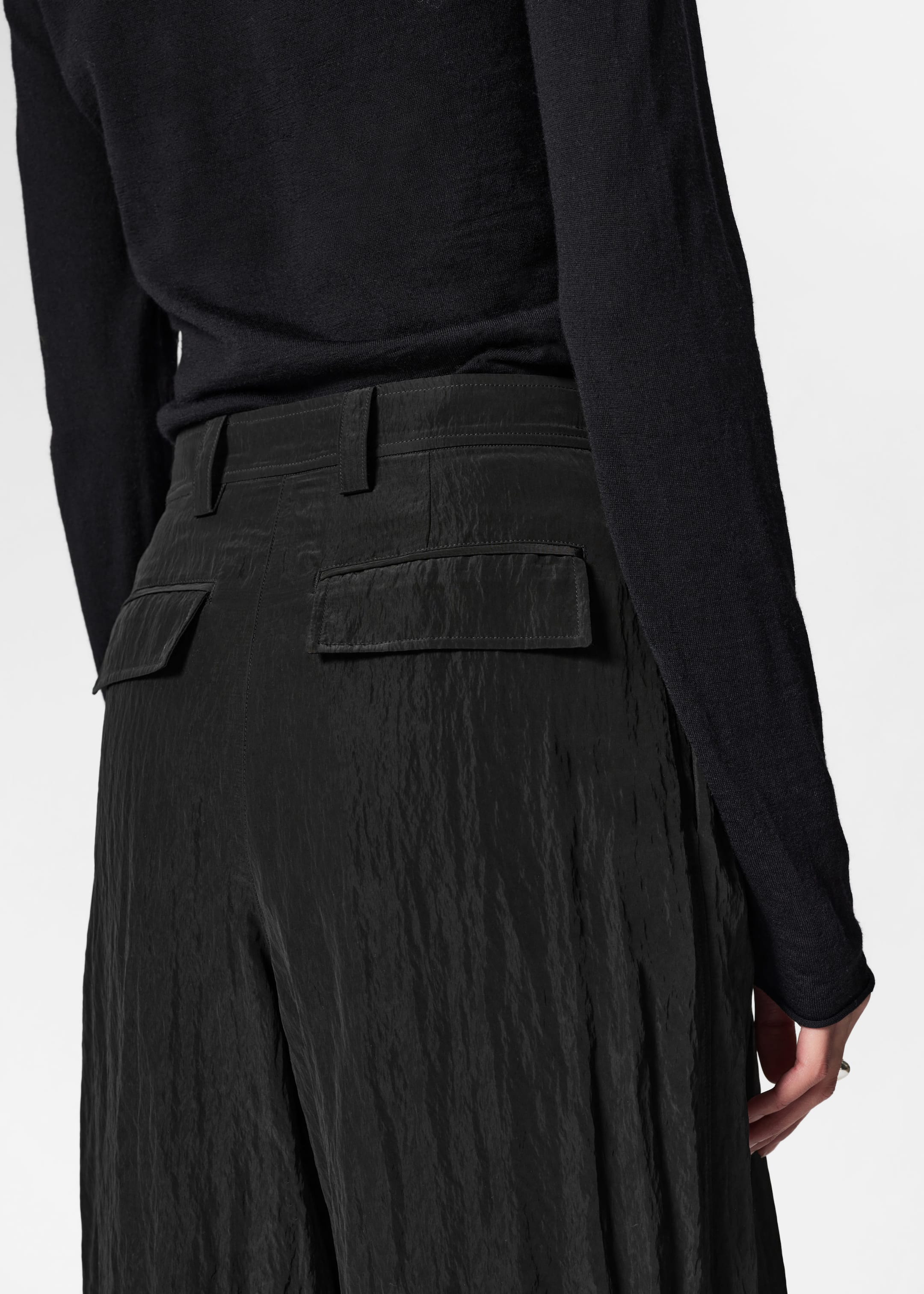 Belted Box-Pleat Trousers - Black - Lookbook