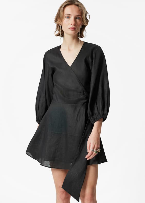 Linen Wrap Mini Dress