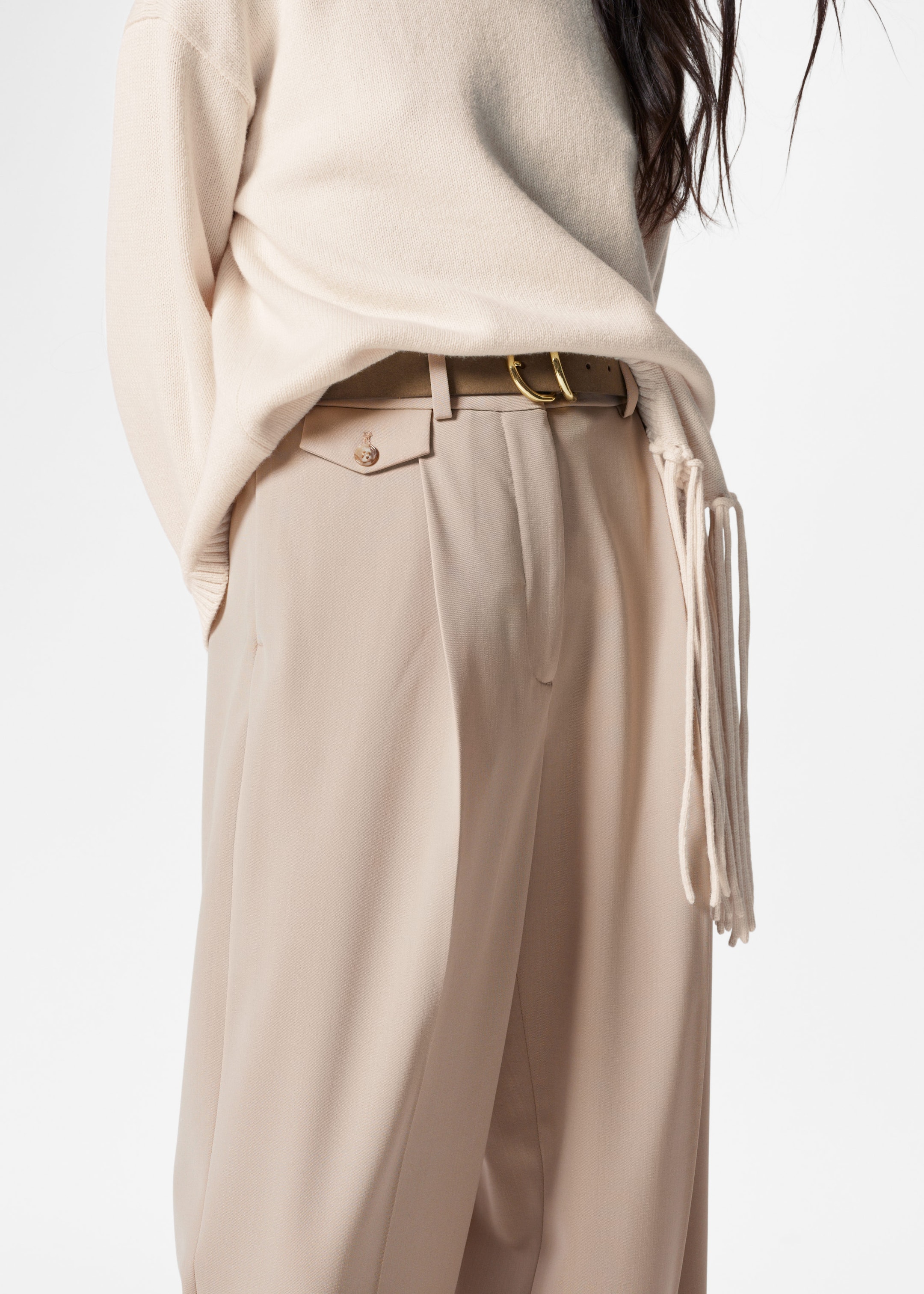 Straight-Leg Press-Crease Trousers - Beige - Lookbook