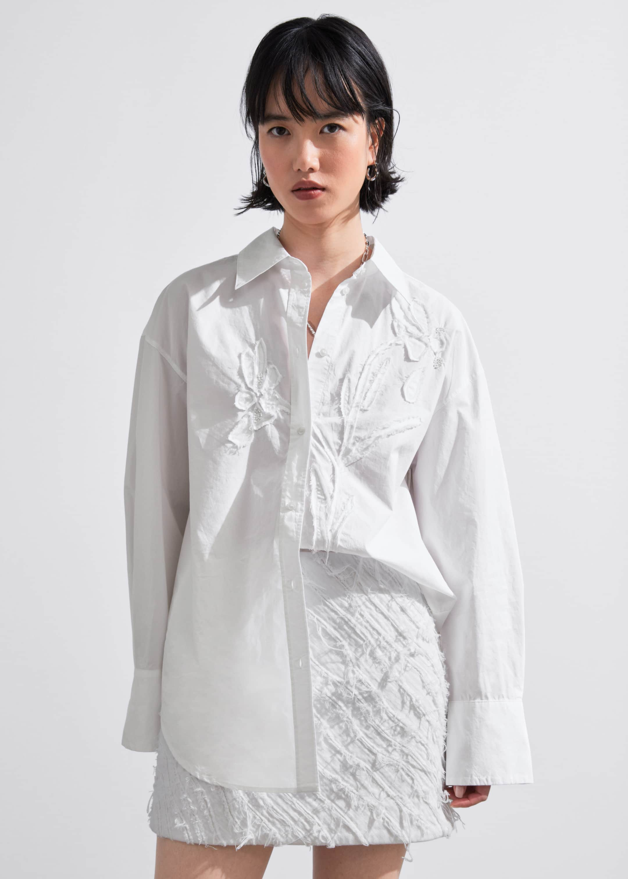 Image of Floral-Embroidery Shirt