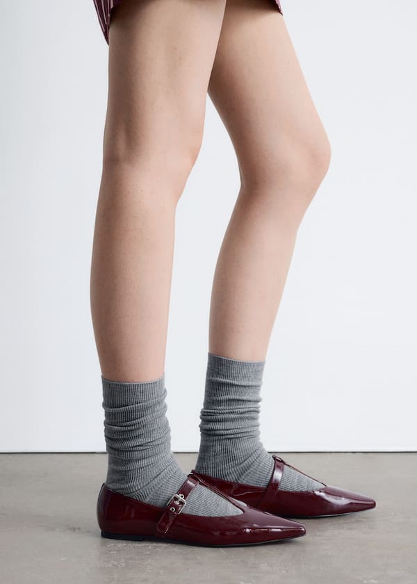 T-Bar Leather Ballet Flats