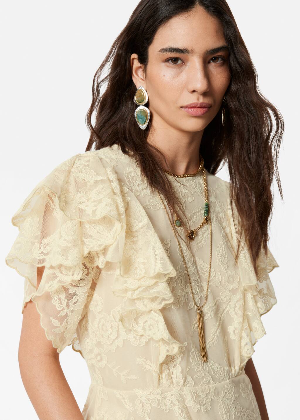Ruffle Lace Blouse - Beige - Blouses - & Other Stories