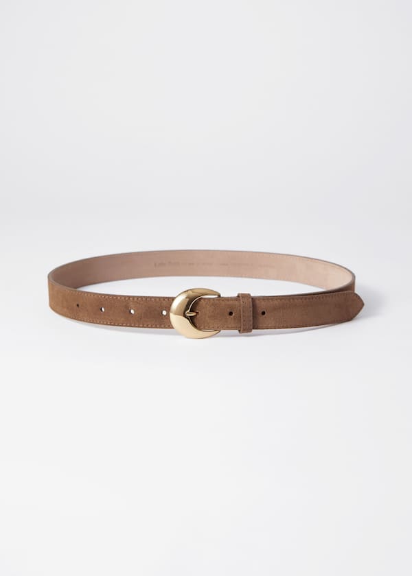 Crescent-Buckle Leather Belt