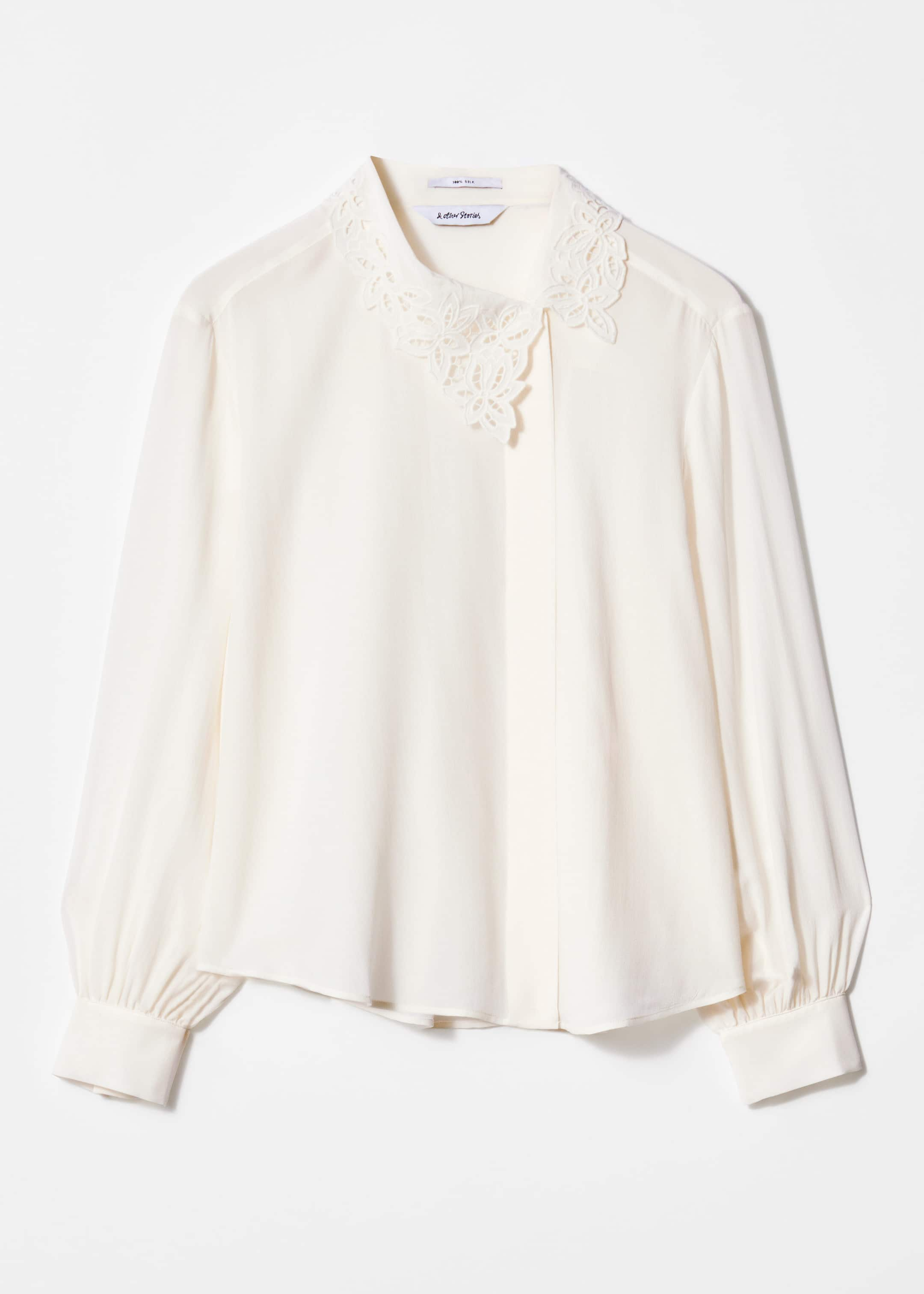 Asymmetric Collar Silk Blouse - White - Still Life