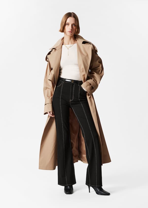 Flared Topstitched Trousers