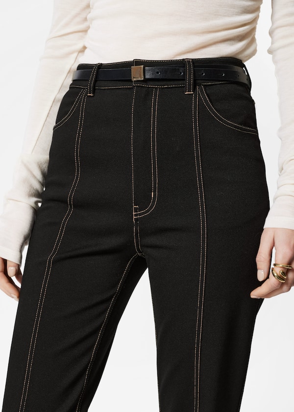 Flared Topstitched Trousers