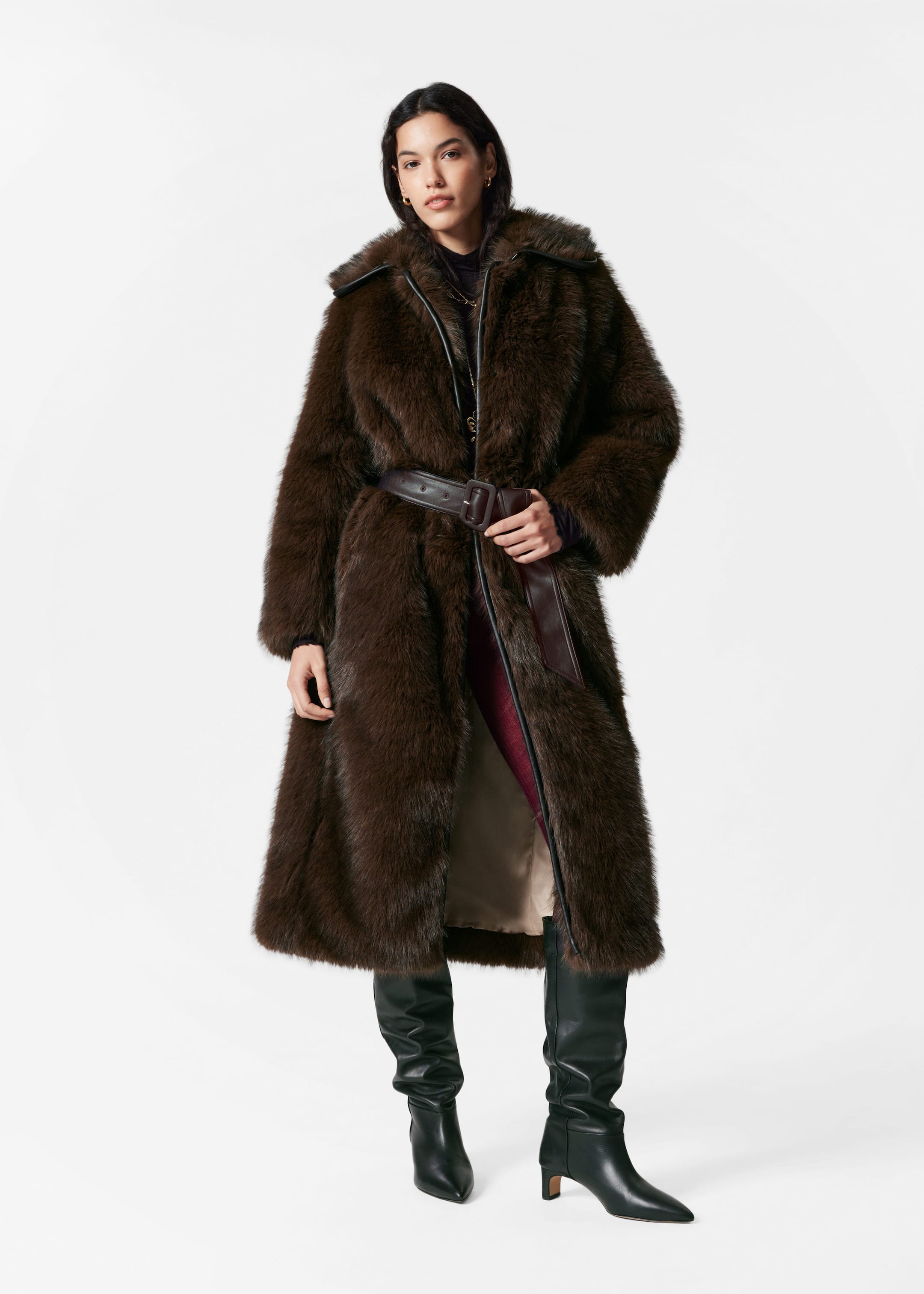 Image of Belted Faux Fur Coat