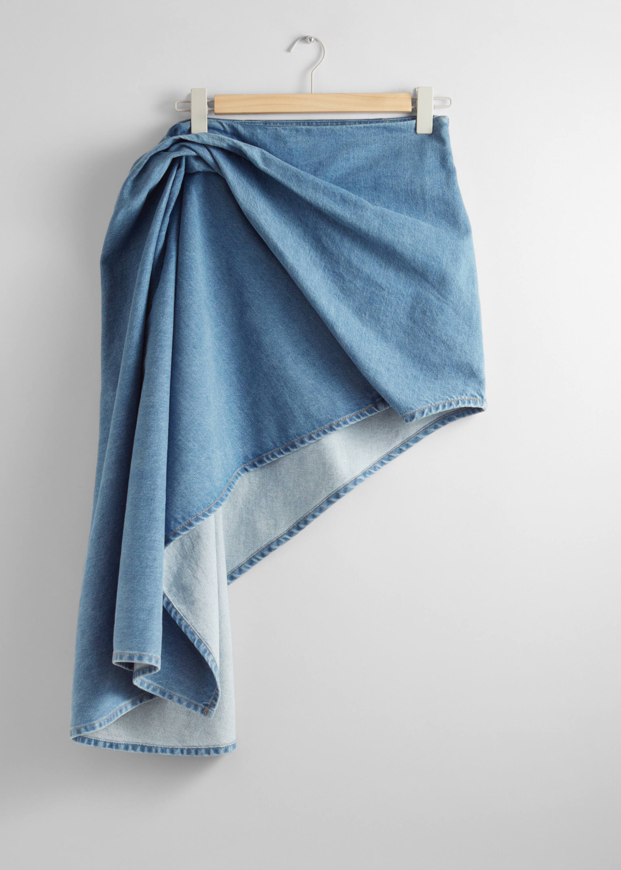 Draped Asymmetric Denim Skirt Light Blue Other Stories DK