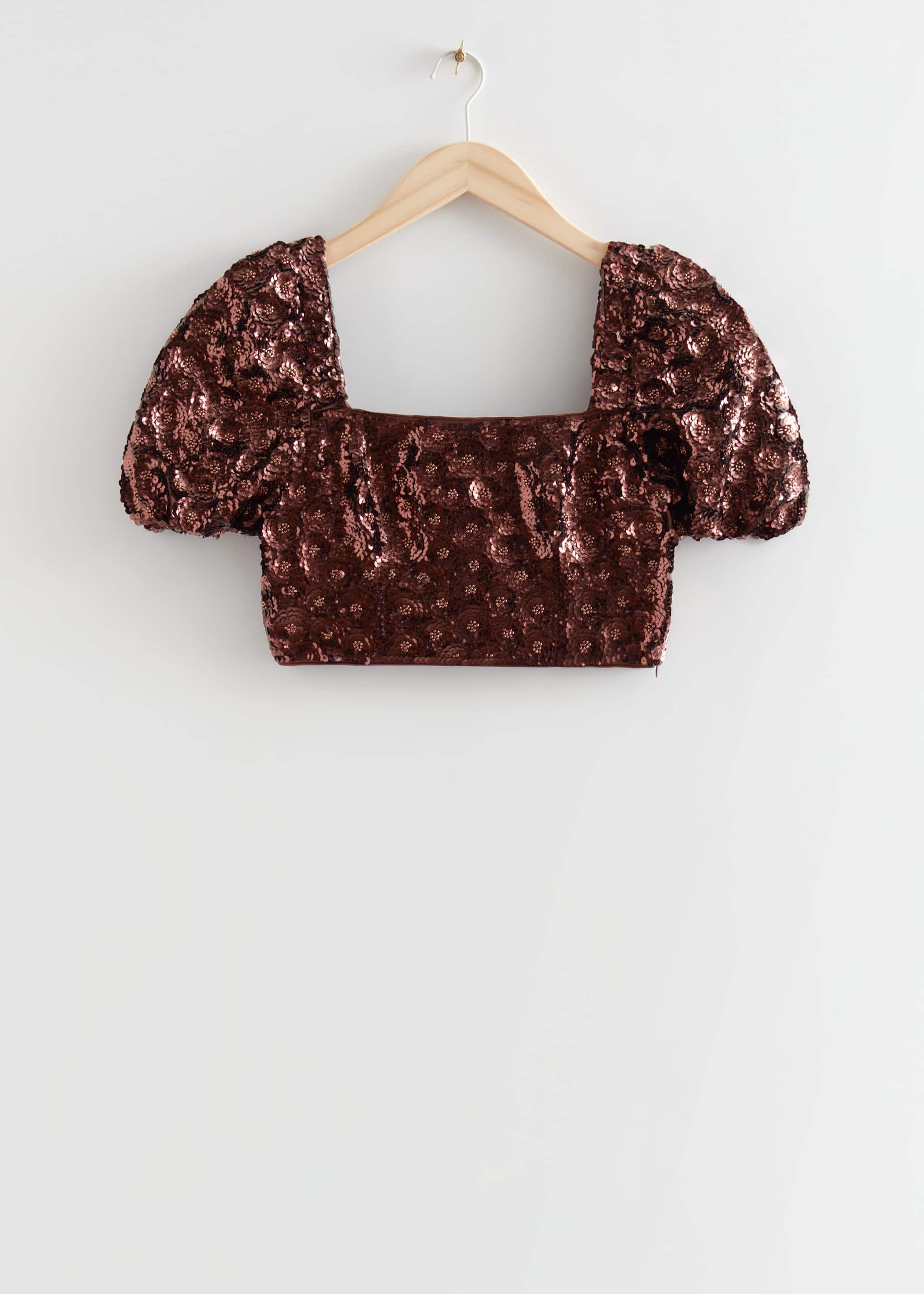 Sequin Beaded Crop Top - Brown Metallic - Still Life