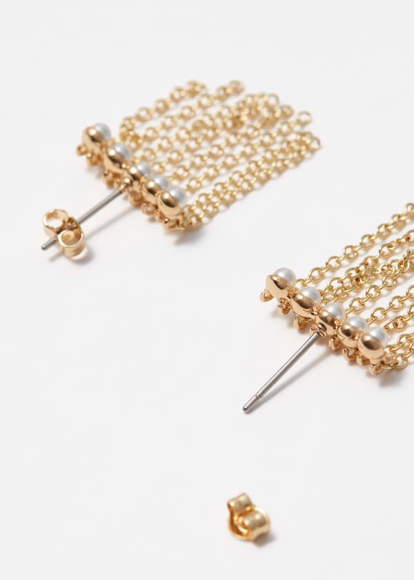 Beaded Chain-Pendant Earrings