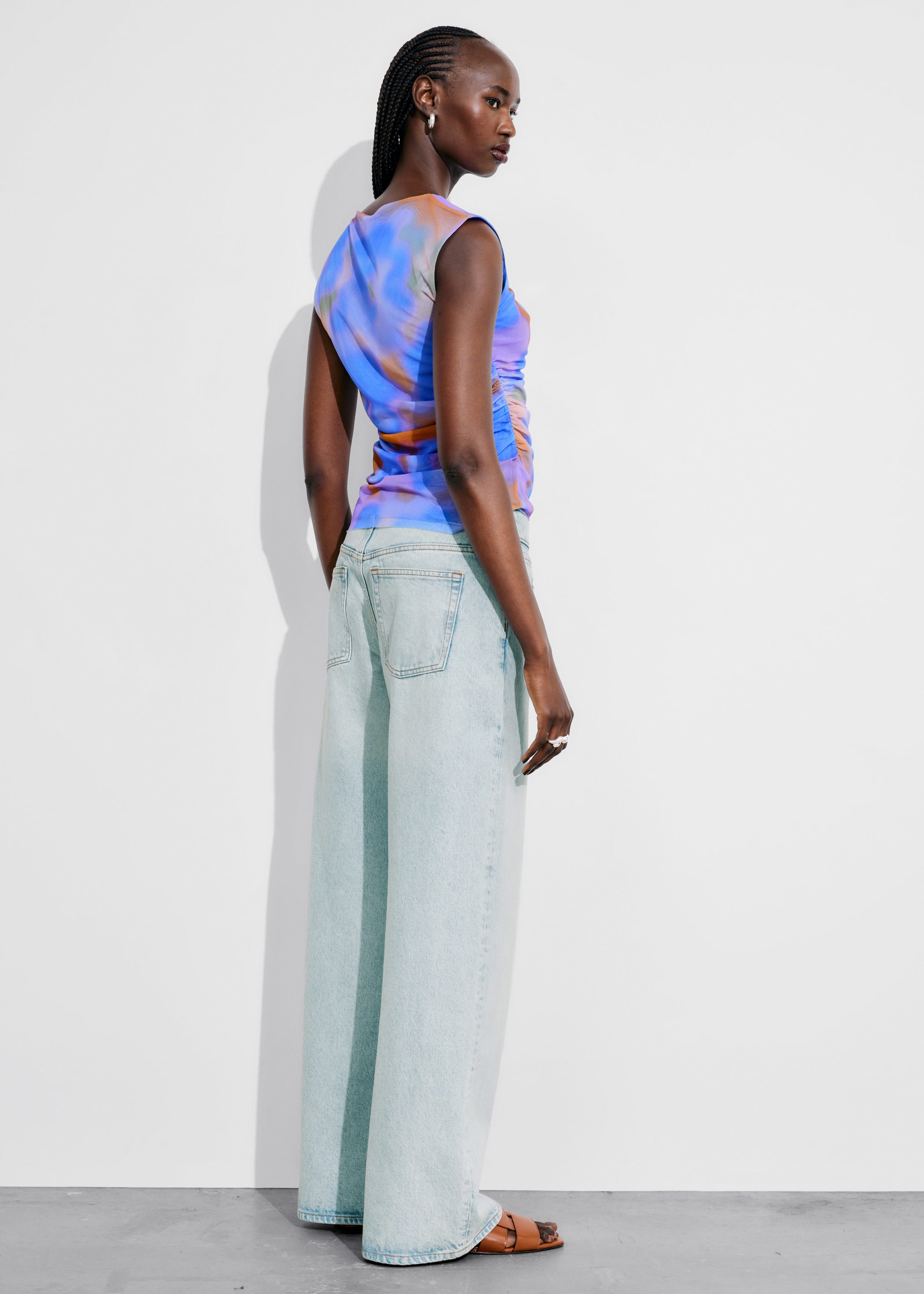 Draped Printed Top - Blue Print - Lookbook