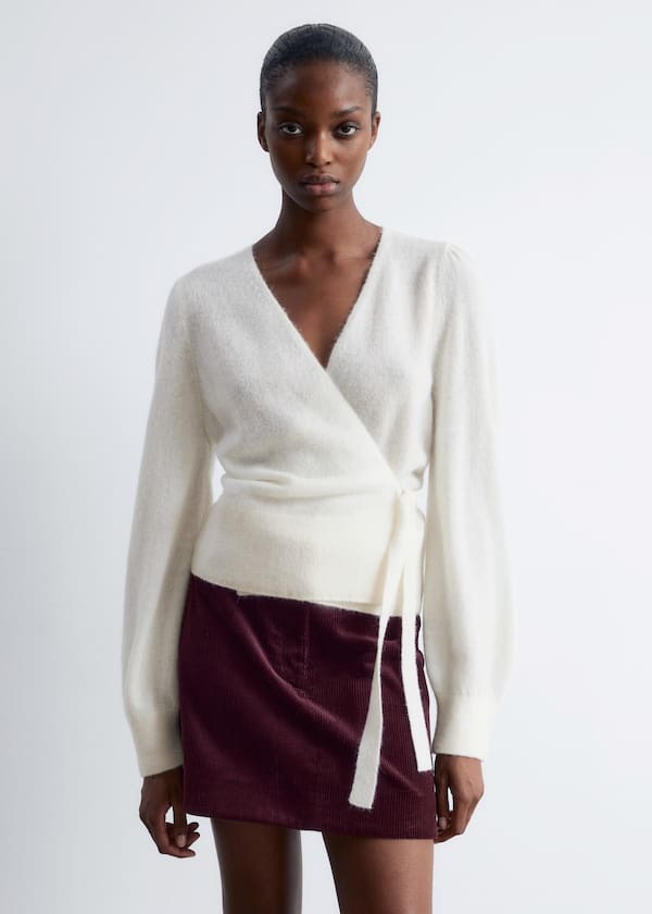 Mohair-Blend Knitted Wrap Cardigan
