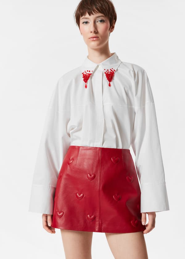 Heart-Embossed Leather Mini Skirt