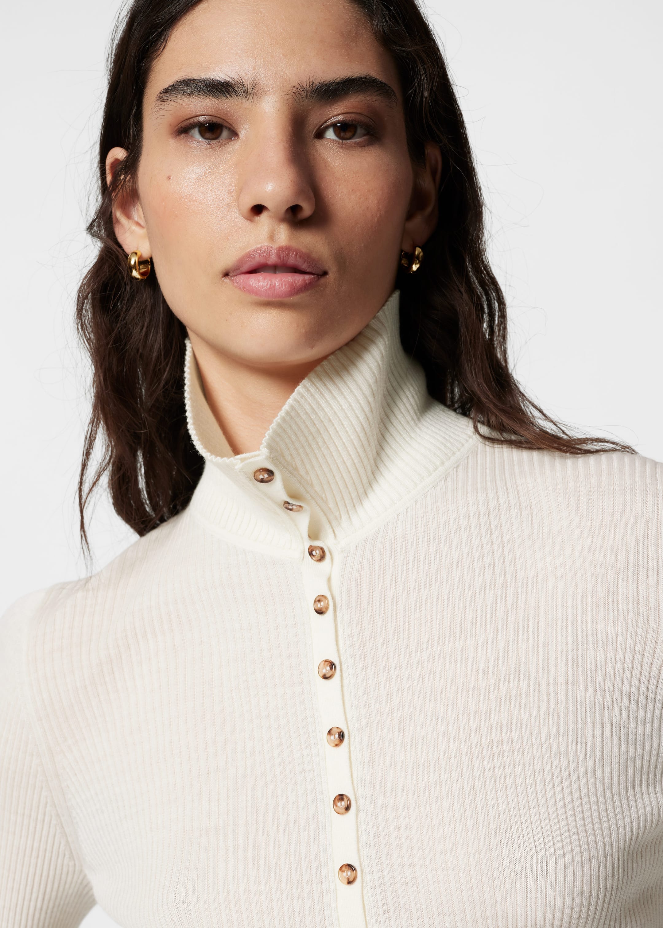 Image of Ribbed Button-Detail Top