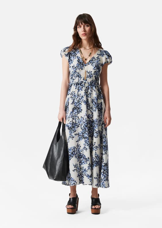 Bubble-Sleeve Midi Dress