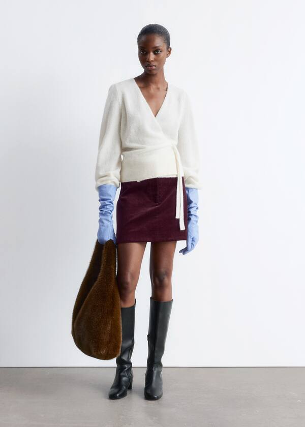 Mohair-Blend Knitted Wrap Cardigan