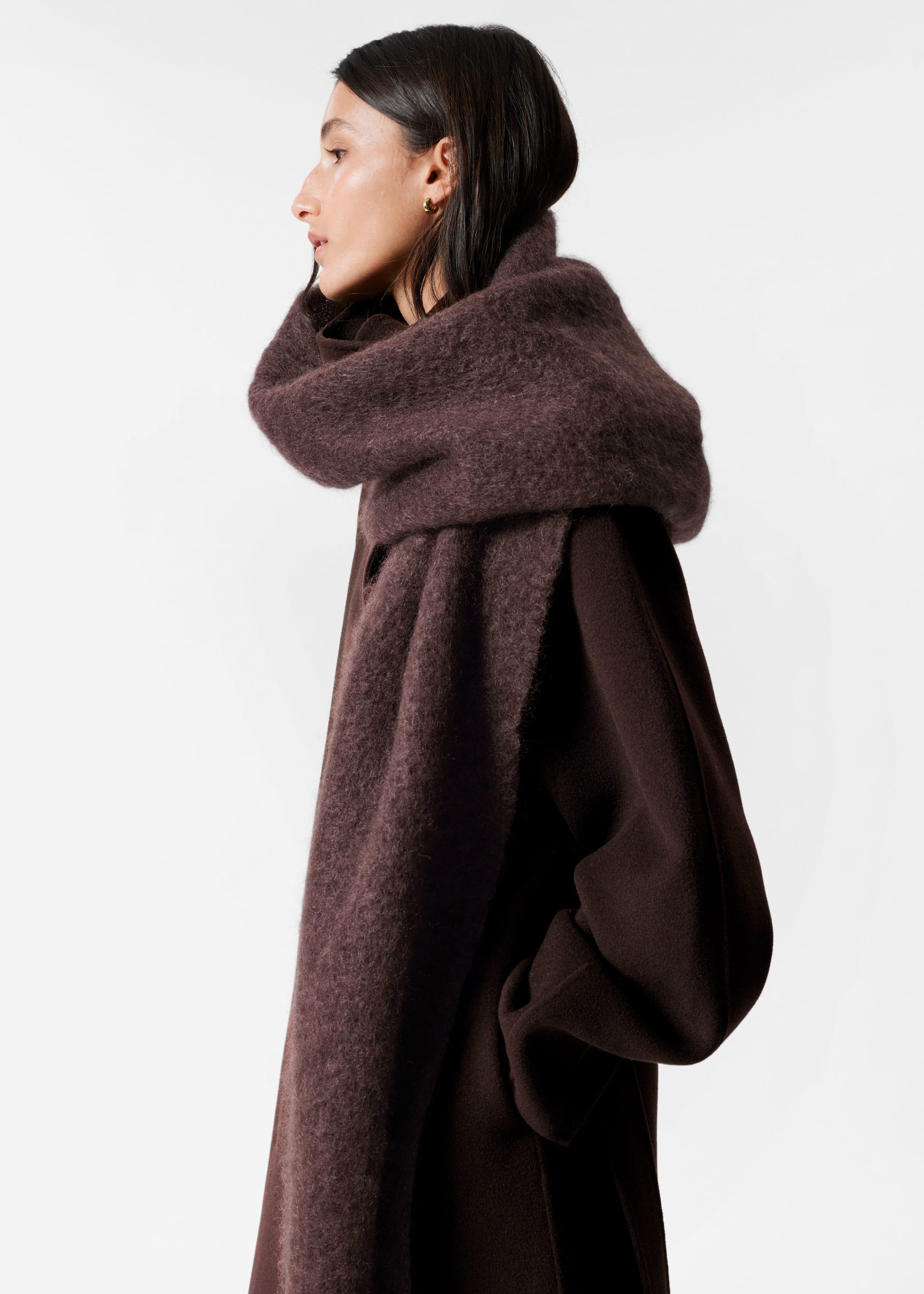 Funnel-Collar Wool Coat - Beige - Lookbook