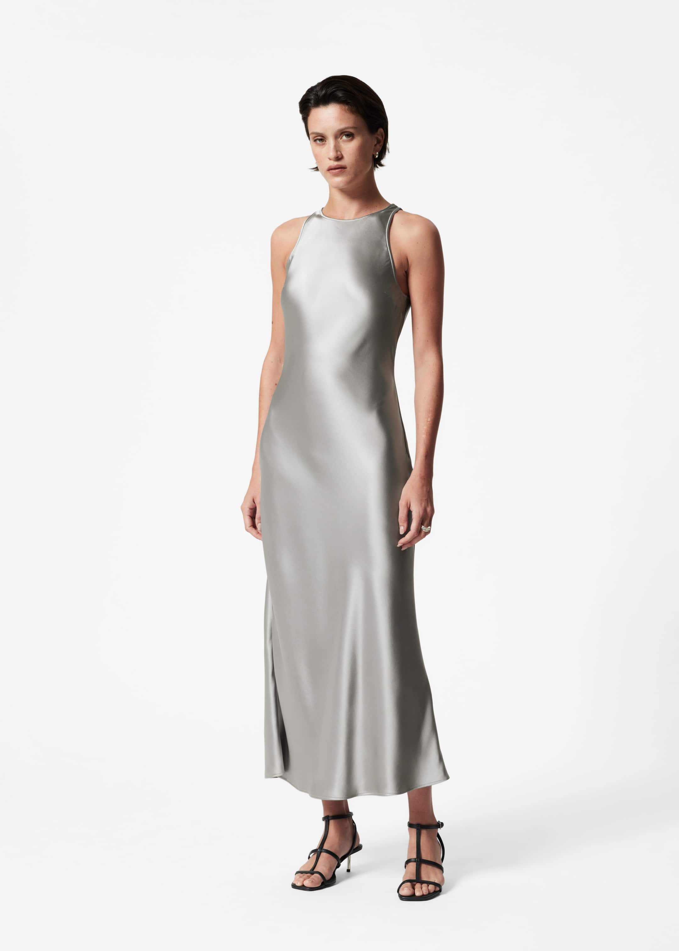 Sleeveless Satin Midi Dress Light Grey Other Stories NL