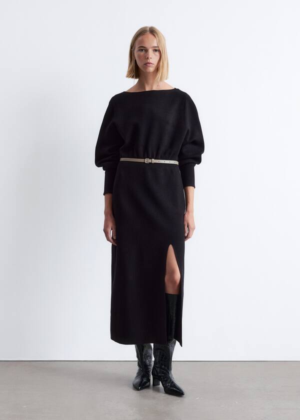 Slit-Detailed Midi Dress