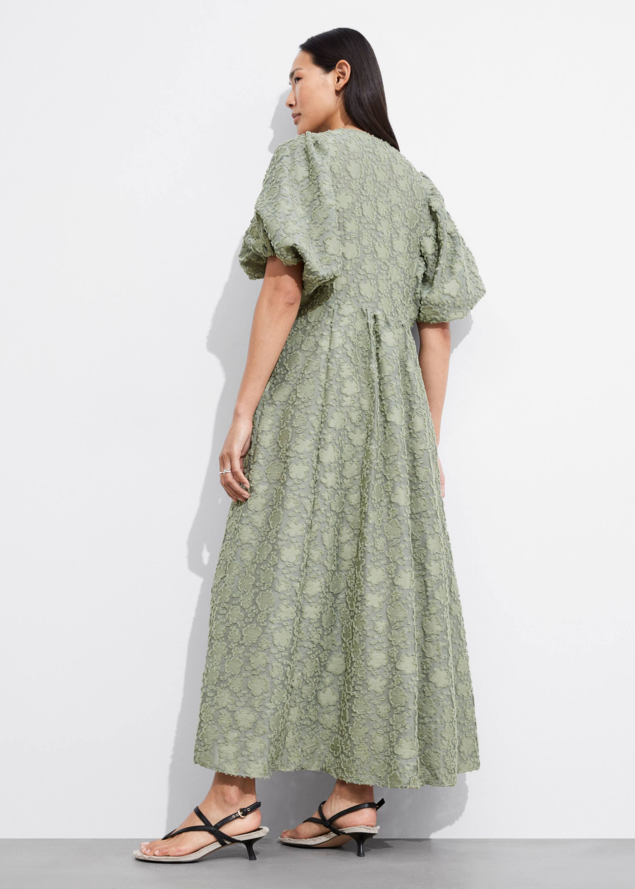 Puff-Sleeve Maxi Dress - Green - Lookbook