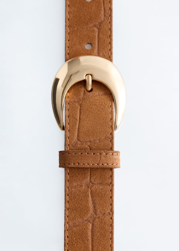 Crescent-Buckle Leather Belt