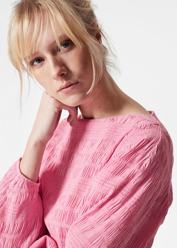 Smocked Boat-Neck Top