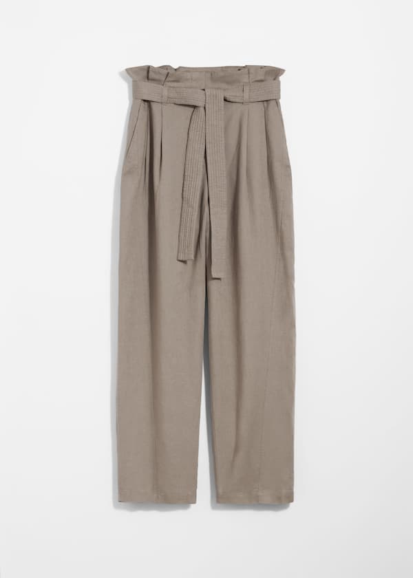 Linen-Blend Paperbag Trousers