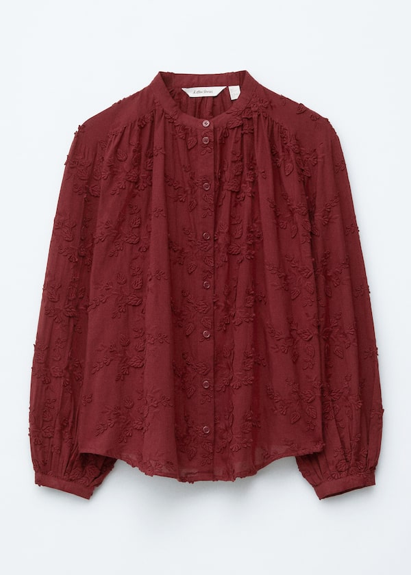Voluminous Floral-Appliqué Blouse