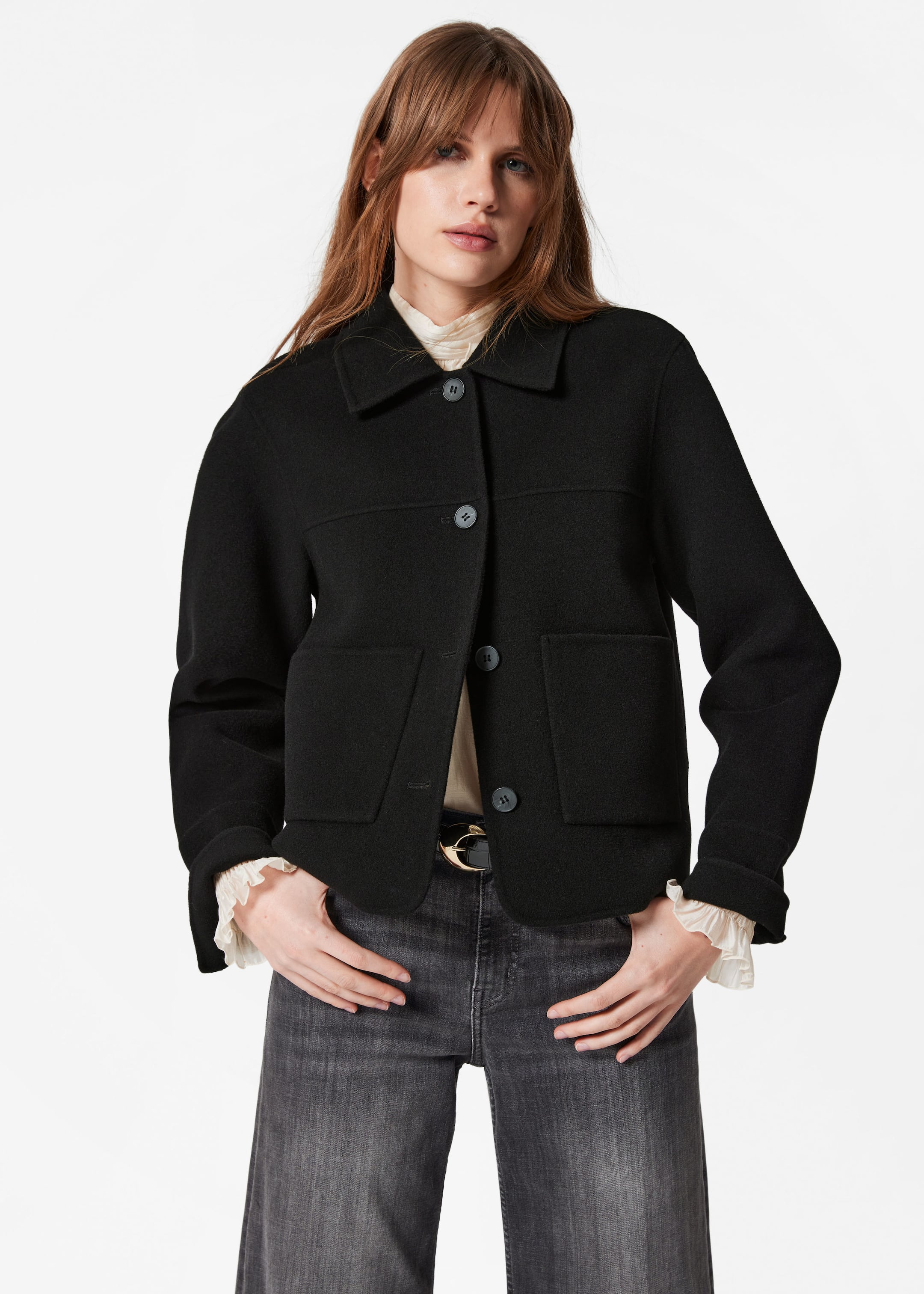 Collared Wool Jacket - Black - Lookbook