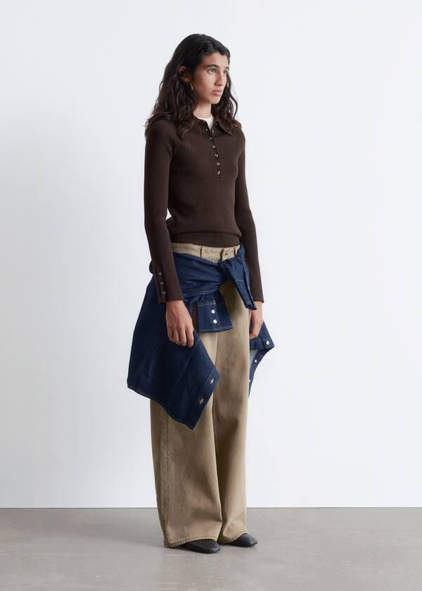 Rib-Knit Polo Shirt