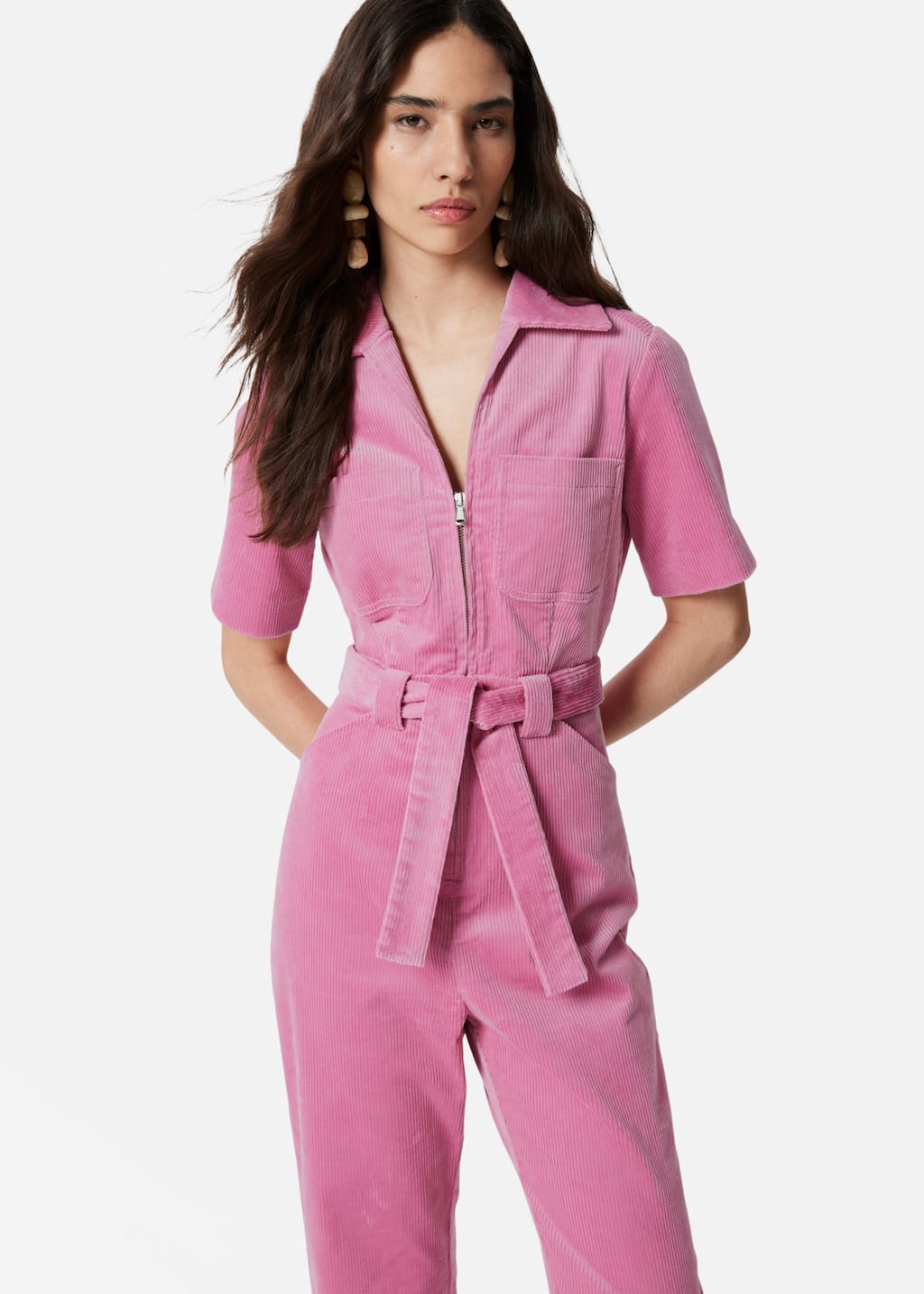 Belted Corduroy Jumpsuit - Pink - Jumpsuits & Playsuits