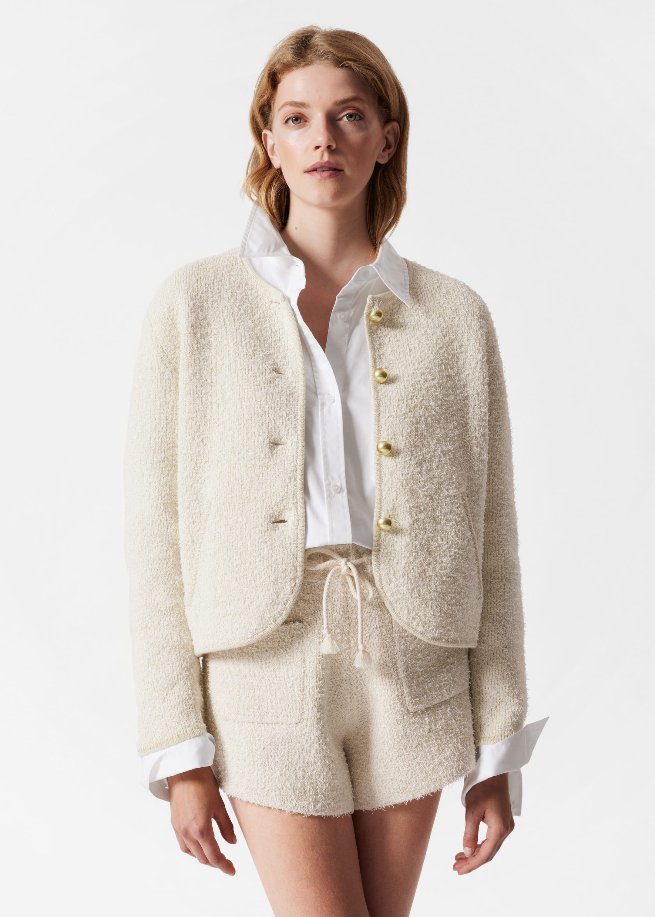 Cardigan texturé brillant - Blanc - Lookbook