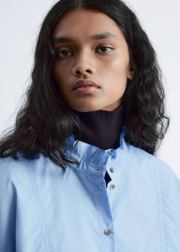 Long Stand-Collar Cotton Shirt