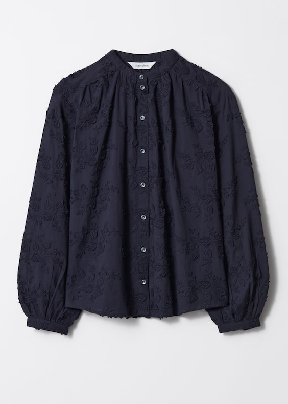 Voluminous Floral-Appliqué Blouse