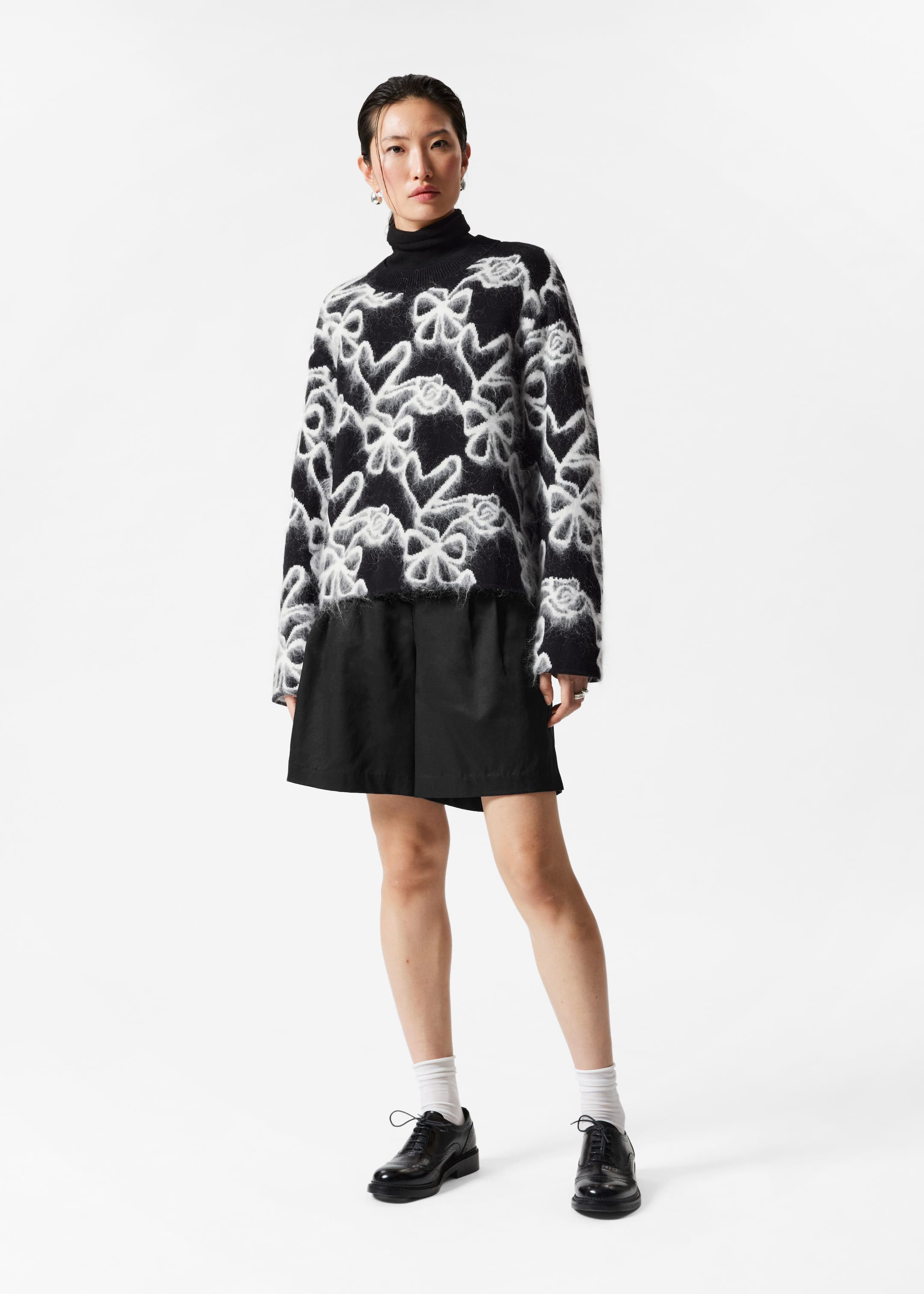 Pull en jacquard intarsia à motifs - Noir/Blanc - Lookbook