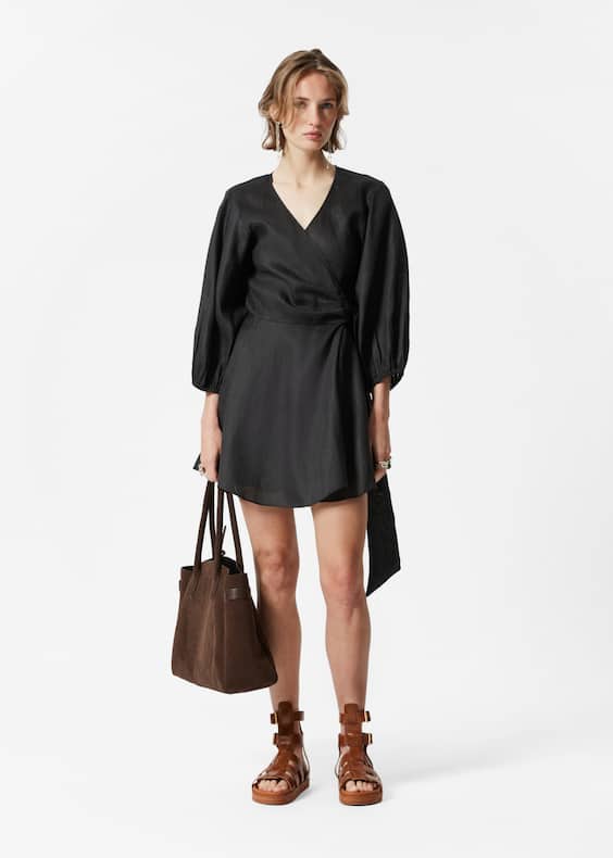 Linen Wrap Mini Dress