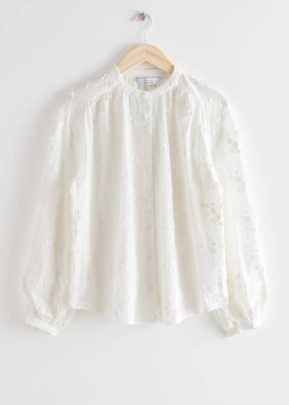 Voluminous Floral-Appliqué Blouse