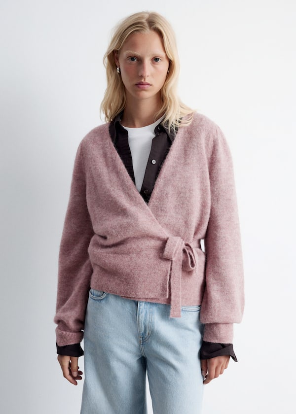 Mohair-Blend Knitted Wrap Cardigan