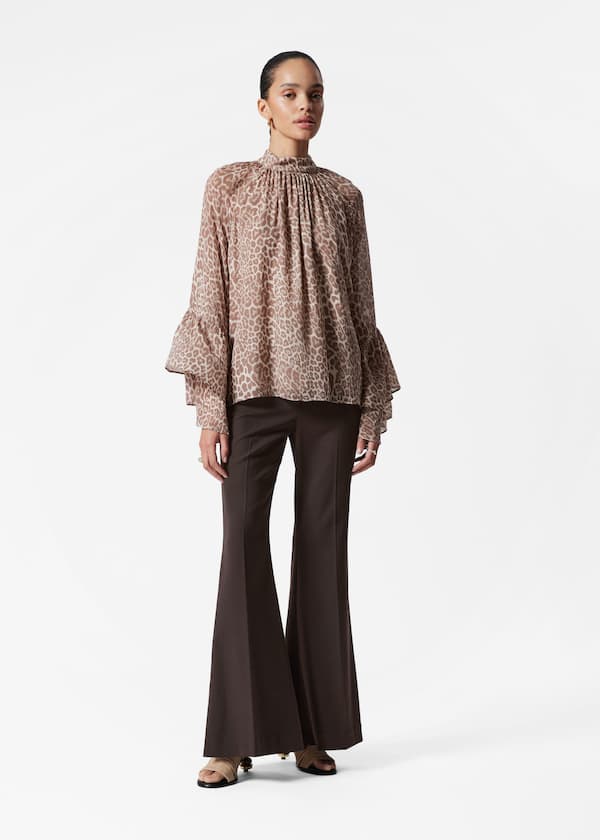 Flounced Stand-Collar Blouse