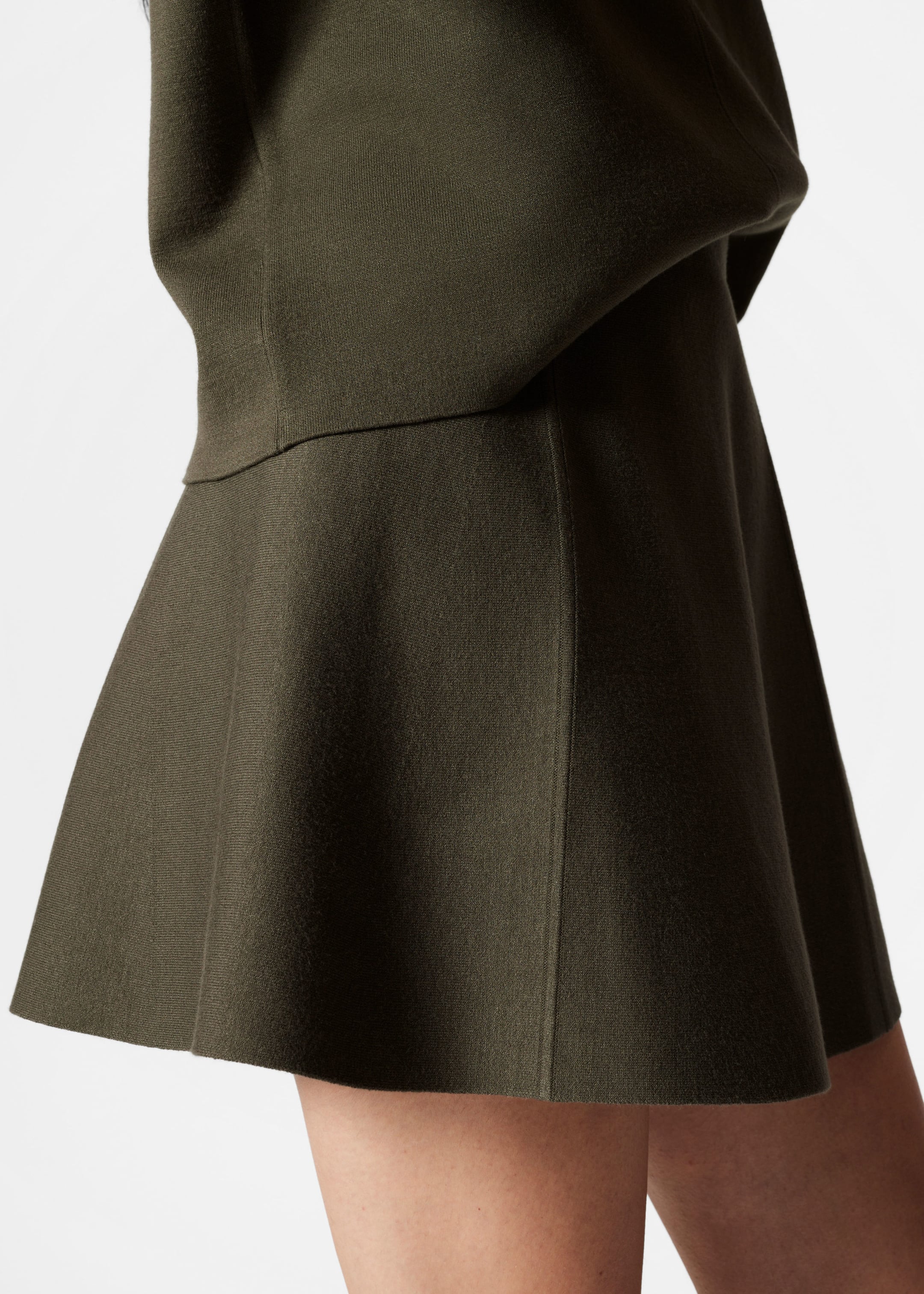 Flared Double-Knit Skirt - Khaki - Lookbook