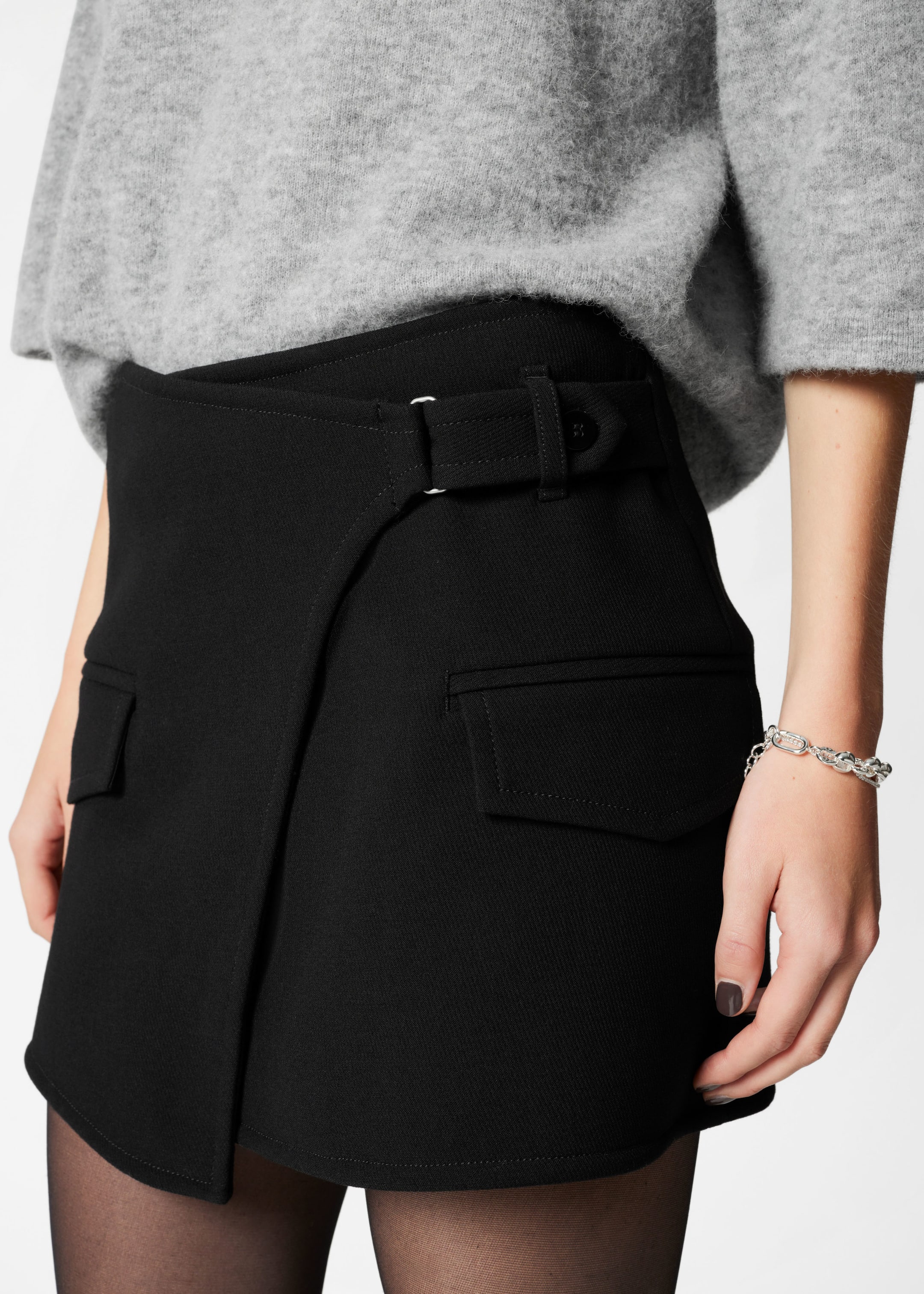 Asymmetric Wrap Mini Skirt - Black - Lookbook